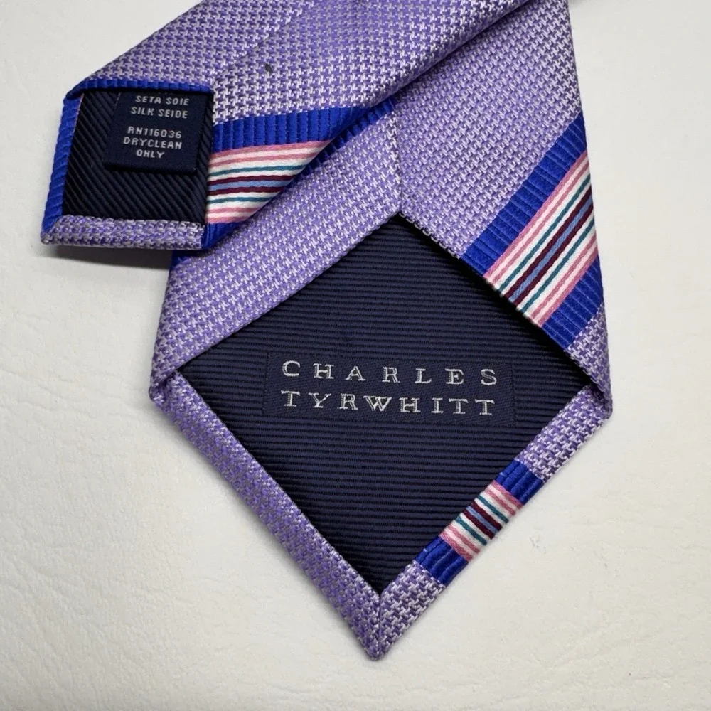 Charles Tyrwhitt Mens Silk Tie Lavender Purple Blue Pink‎ Repp Striped Classic